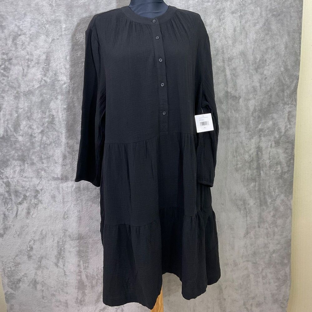 NWT ELLA Rafaella Boho Women's XL Black Gauze Midi Dress Beachwear 100% cotton